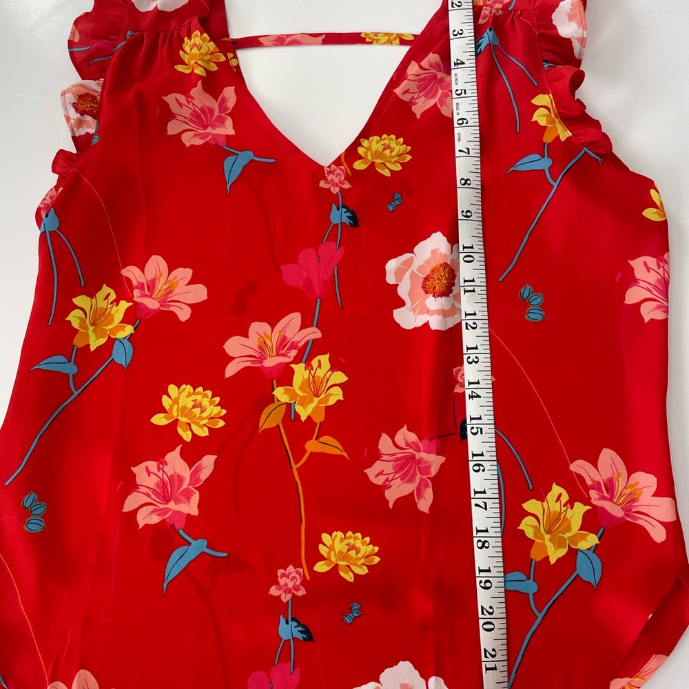 LOFT Red Floral Ruffle Sleeve Blouse - Picture 4 of 7